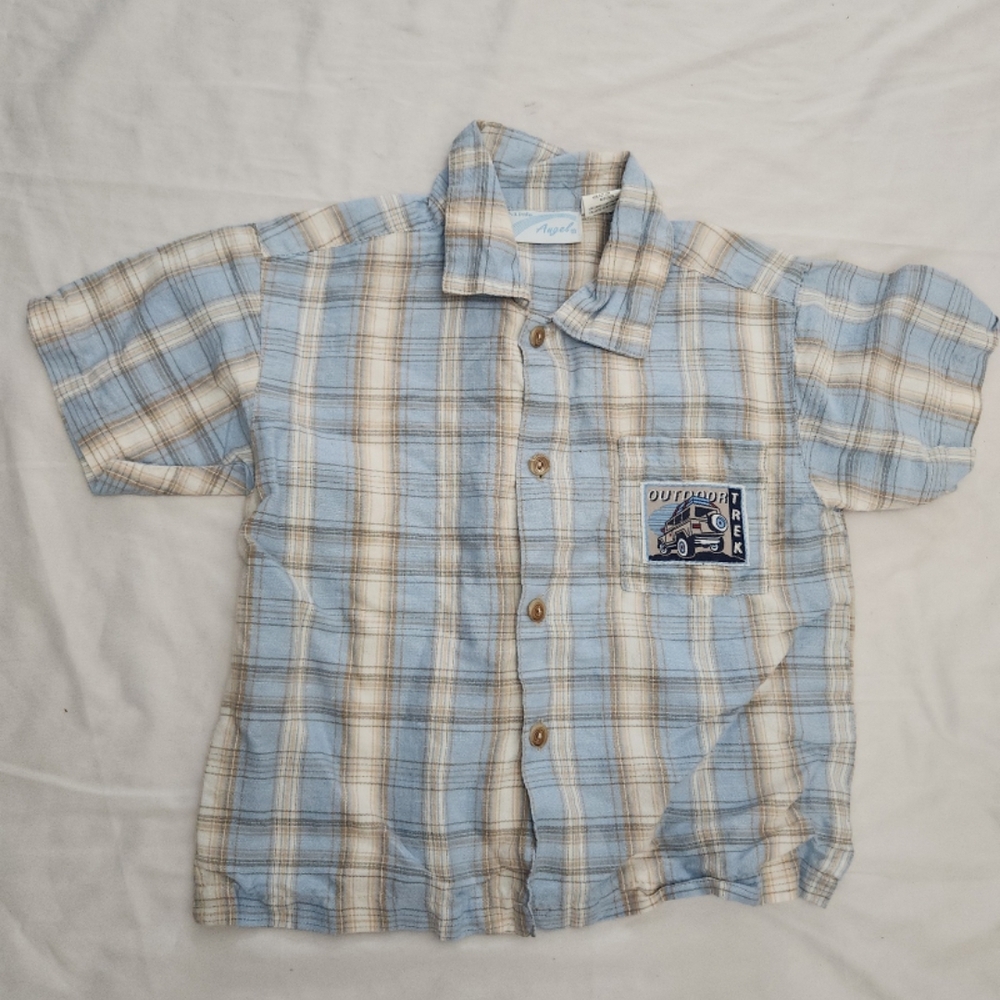 Little angel boys size 3T Blue Plaid outdoor button shirt #J008